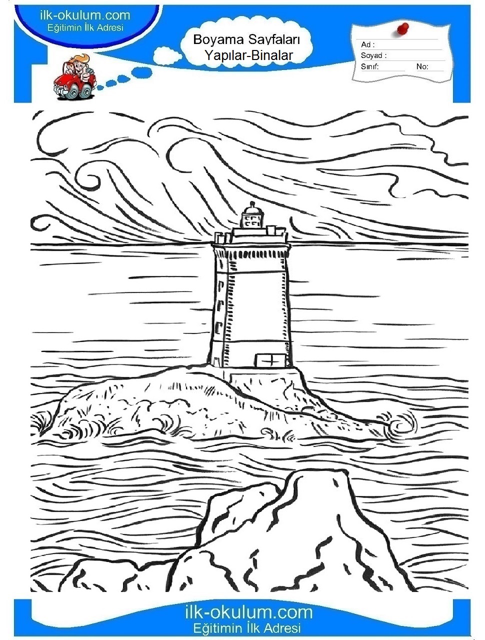 Çocuklar İçin Deniz Feneri Boyama Sayfaları 